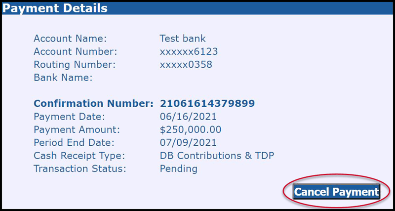 Payment Details - Cancel Payment circled in red