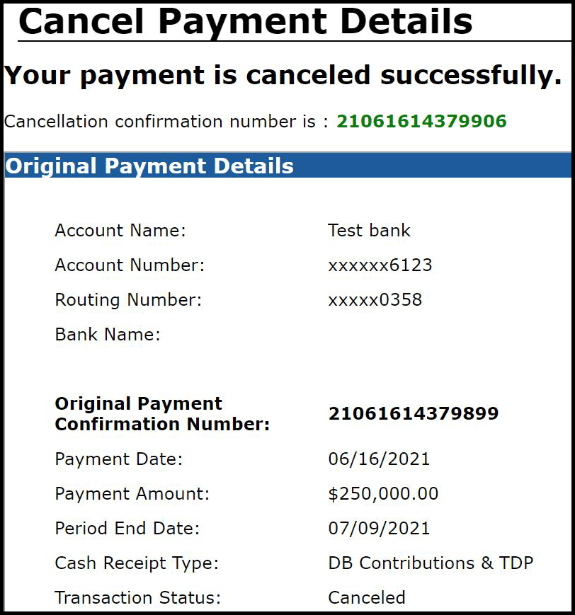 Cancel Payment Details - Your payment is canceled successfully