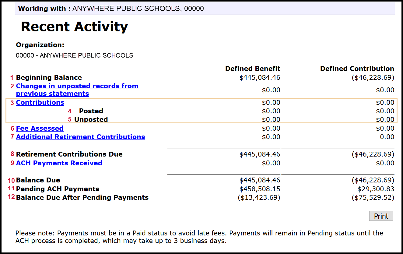 Recent Activity screen in ESS