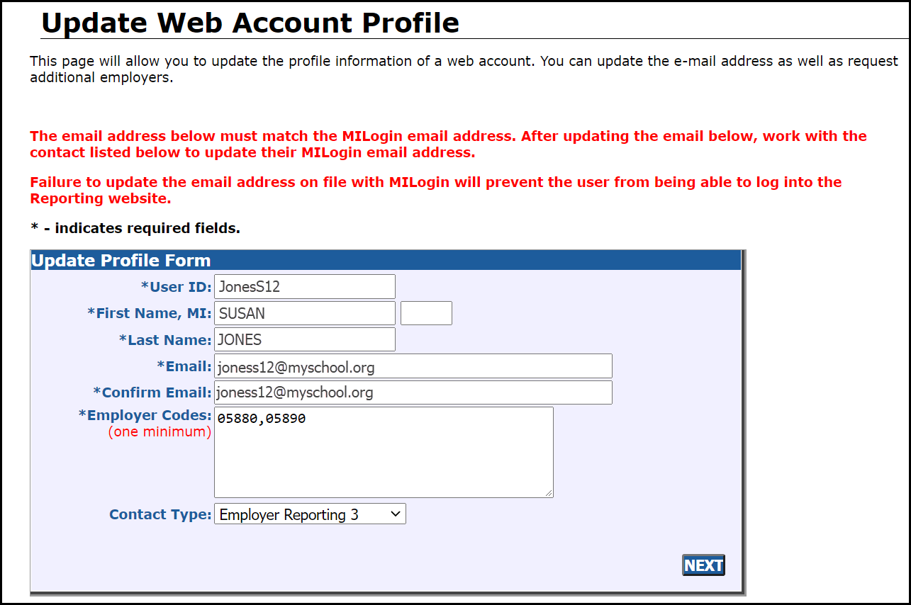 Update Web Account Profile