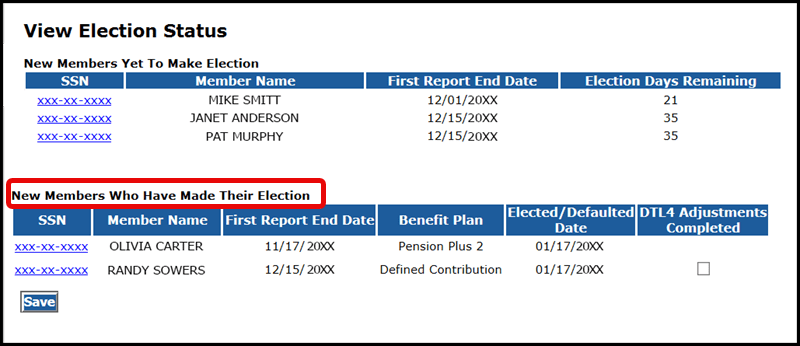 VIew Election Status Screen