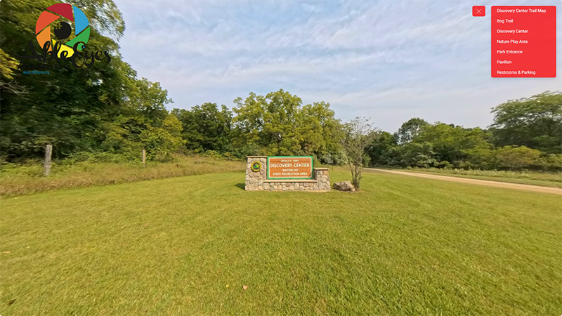 The entrance sign for the Eddy Discovery Center at the Waterloo Recreation Area