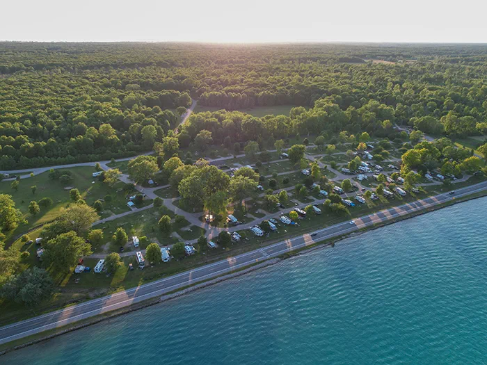 birds eye view of campground