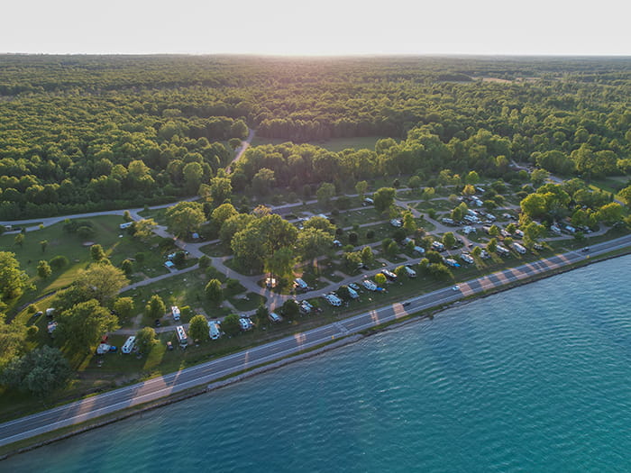 birds eye view of campground