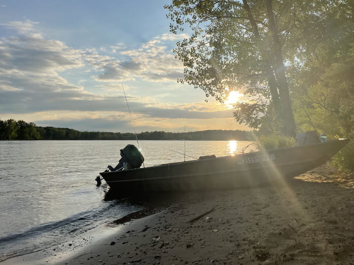 boat resting on shoreline