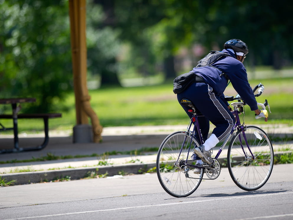 bicyclist riding in bike lane