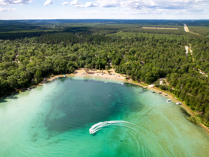 birds eye view of boat and beach