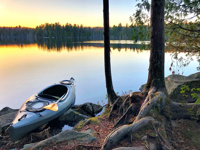 kayak resting on Craig Lake shore