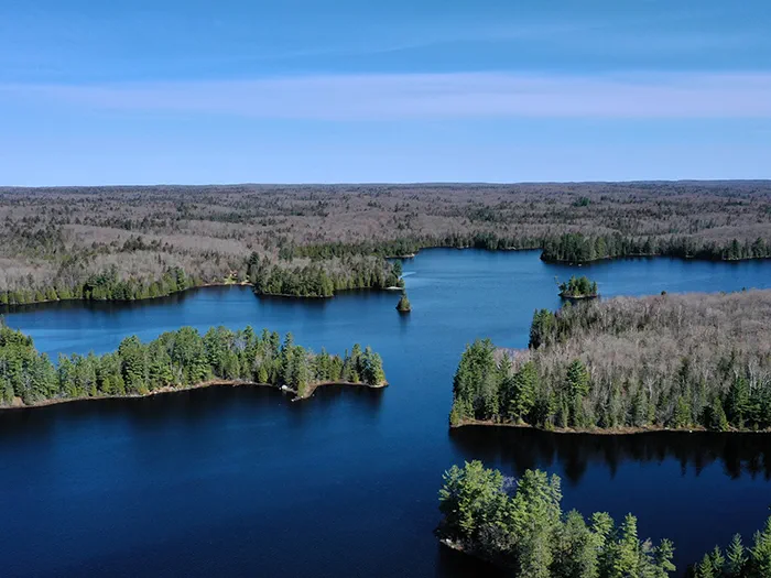 birds eye view of lake and land