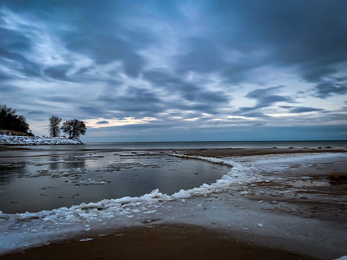 icy waters along Lake Michigan shore