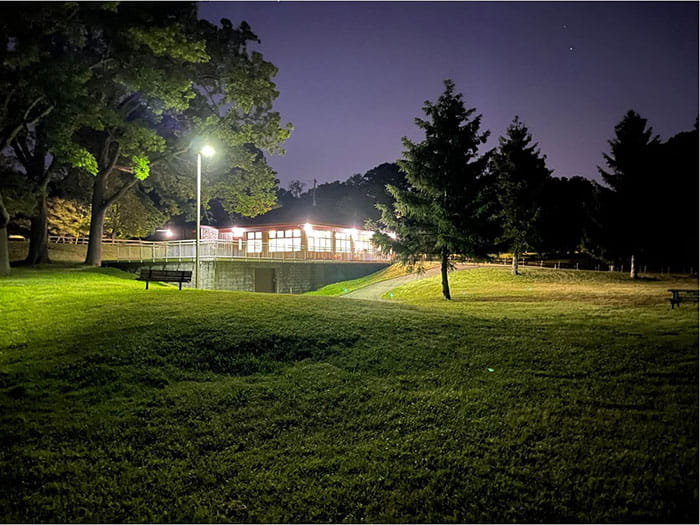 Clubhouse lit up at night