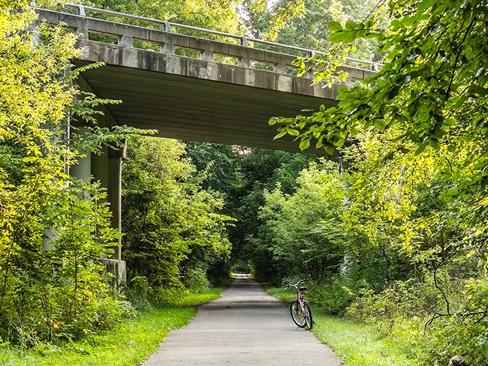 Trail running under bridge