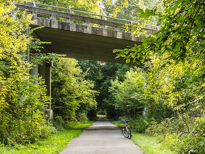 Trail running under bridge
