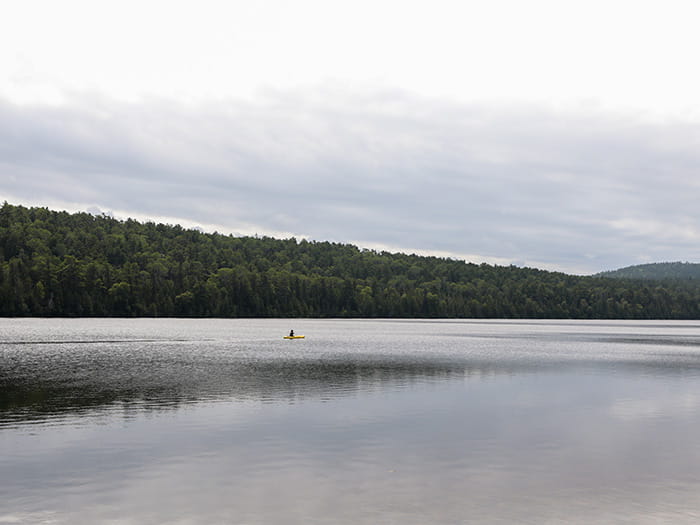kayak gliding on lake