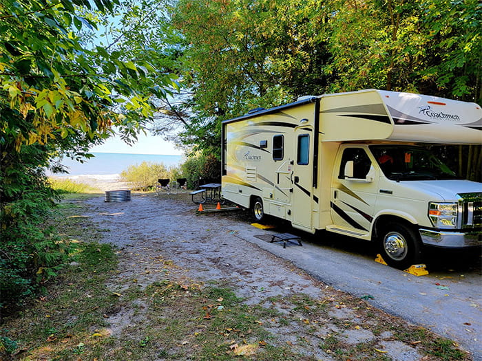 camper in site with view of Lake Huron