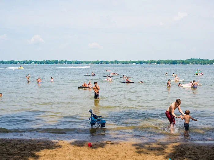kids and families playing in water