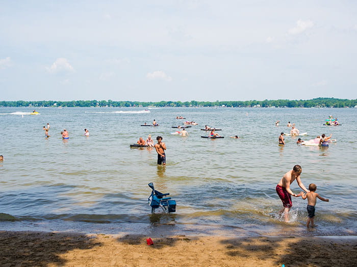 kids and families playing in water