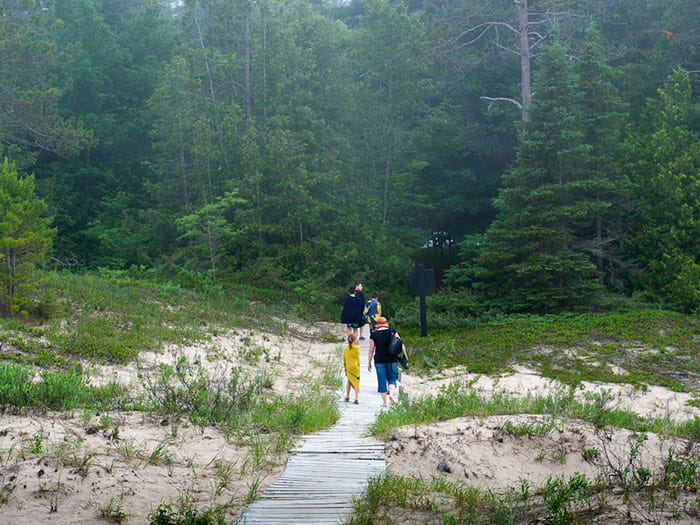 Family walking near the beach
