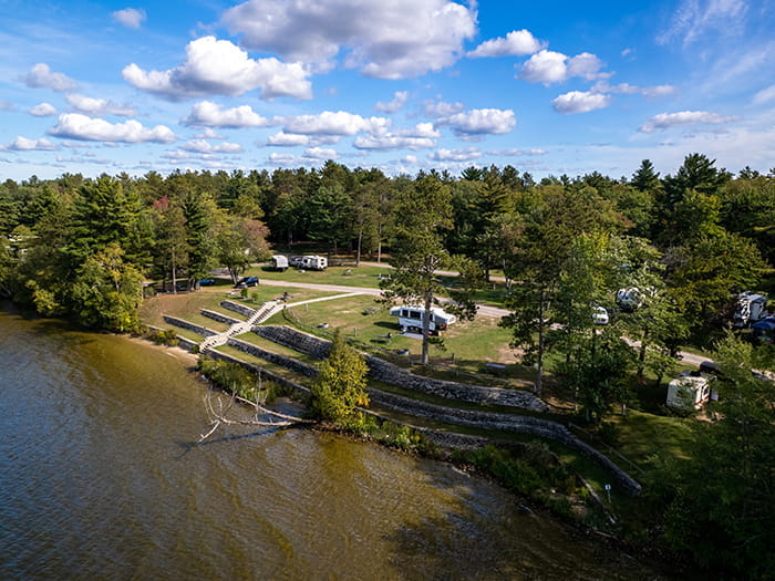 birds eye view of terrace water and campground