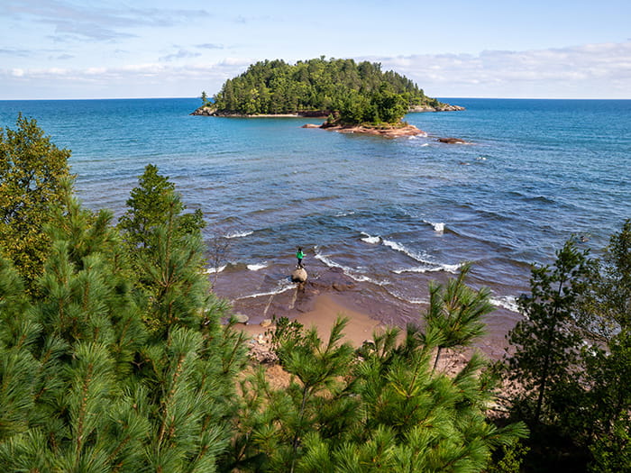 Scenic view of the island from the shoreline