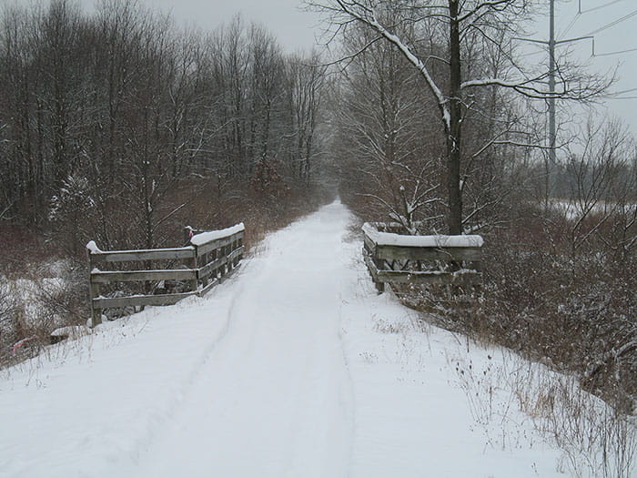 Lakelands Trail snowy bridge