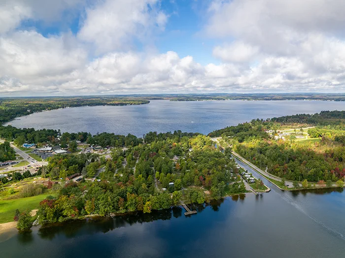 view of canal and two lakes and campers