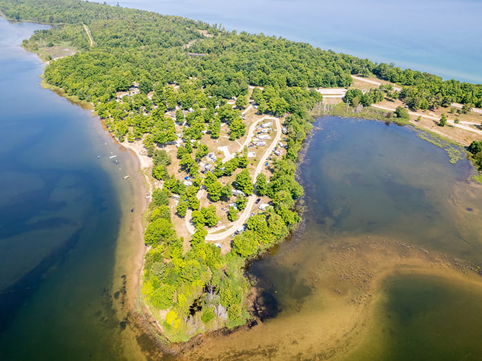 Aerial view of the Muskallonge Lake Campground