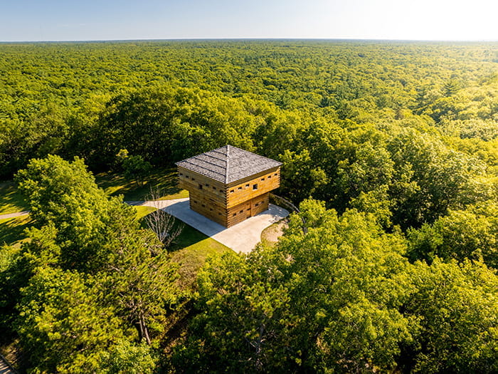 Aerial view of the blockhouse at Muskegon state park