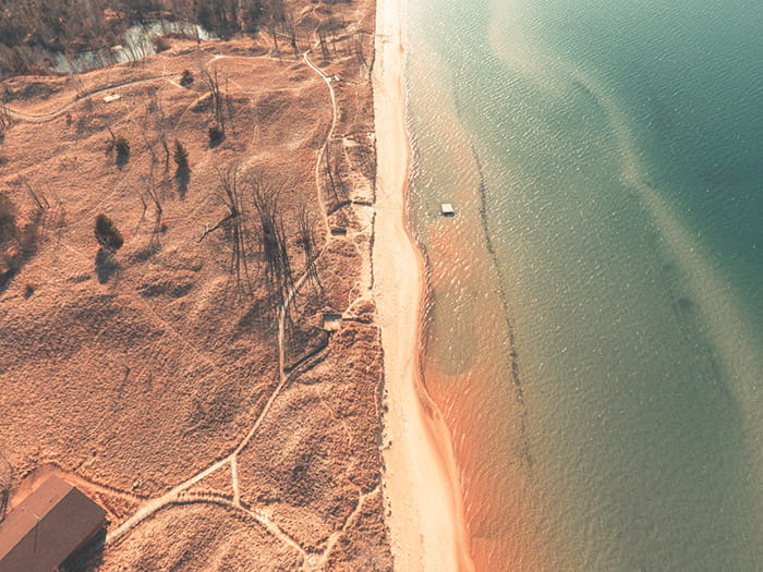 birds eye view of Lake Huron and shoreline
