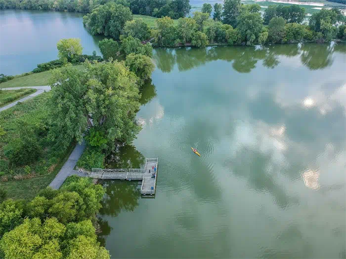 birds eye view of launch and lagoon