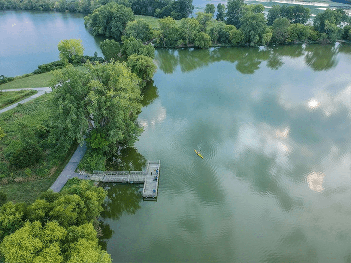 birds eye view of launch and lagoon