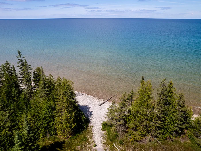 hard-packed path through trees to Lake Huron