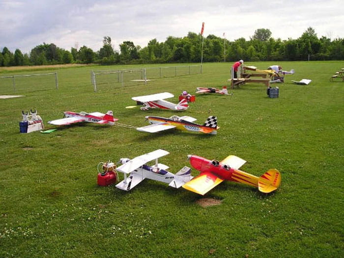 model airplanes in a field