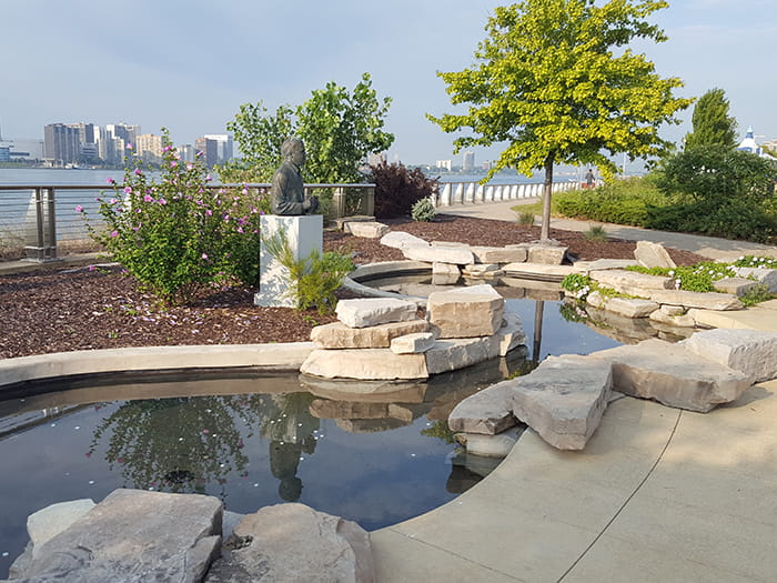 water feature near walkway
