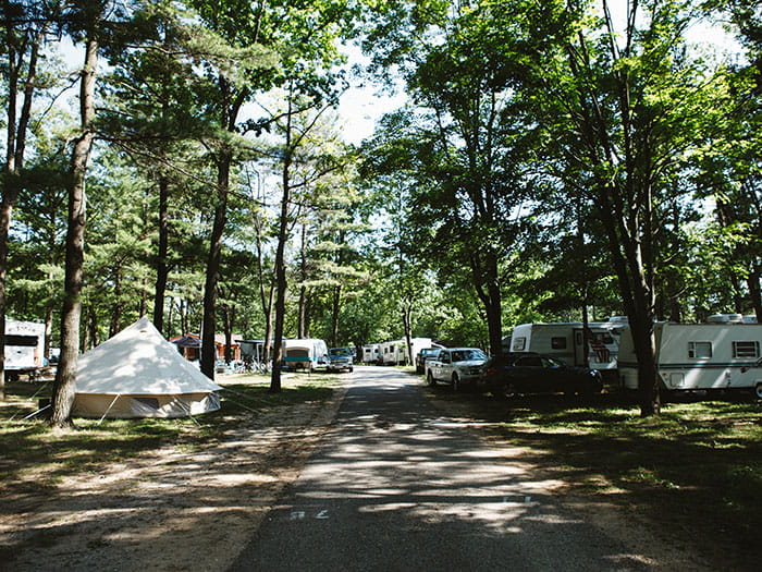 Wilson State Park campground loop with tents and campers