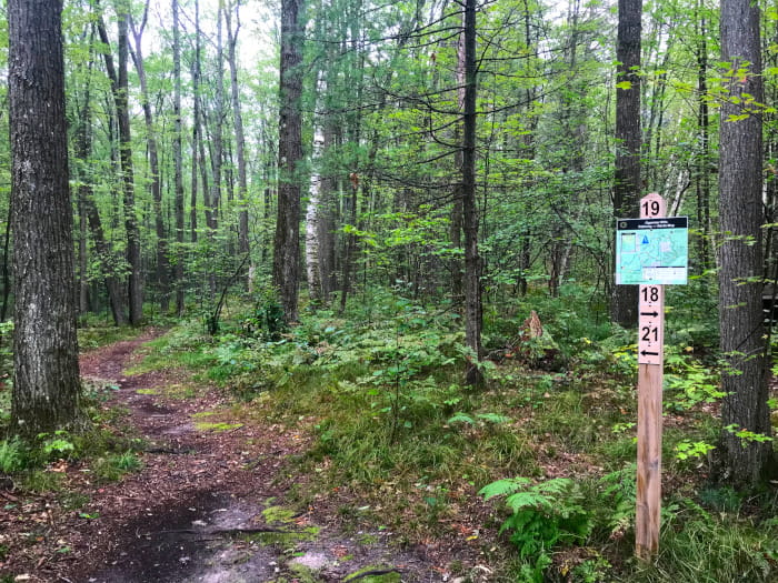 a trail marker on the Ogemaw Hills Pathway