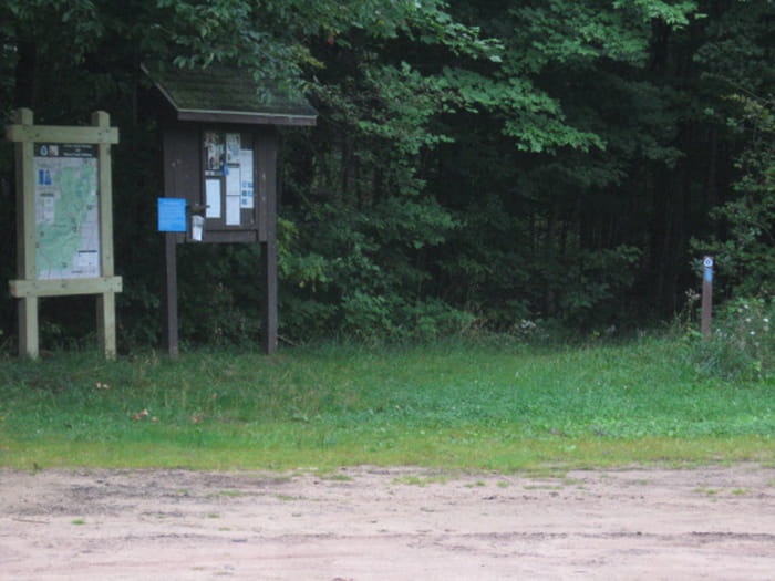 An info kiosk at the trailhead of the Warner Creek Pathway