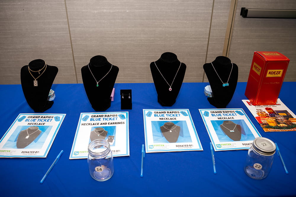 Jewelry on display for the raffle