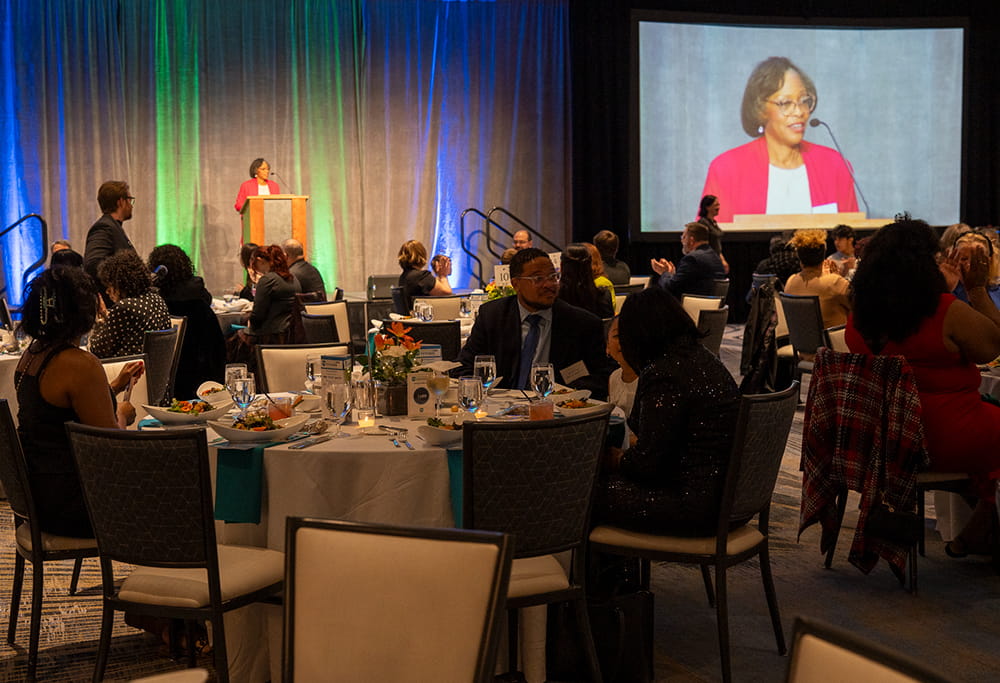 SAFE Bureau Director, Robin Lott, speaks to the Gala audience.