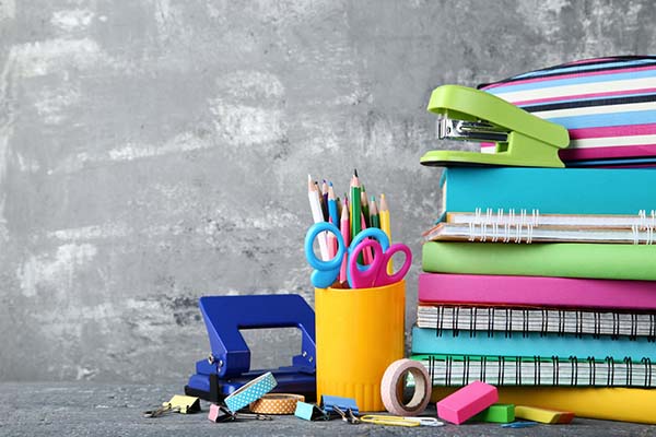stack of school supplies