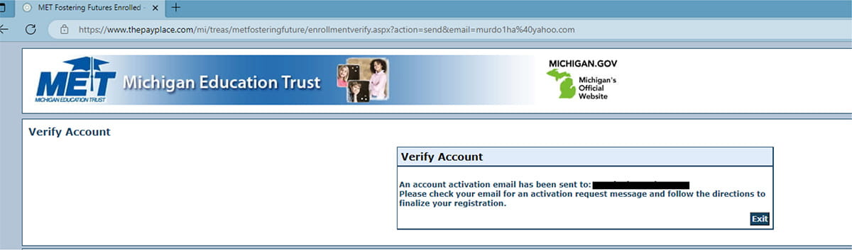Screenshot of the verify account page on the donation website