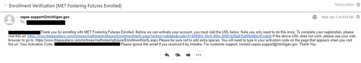 Screenshot of the enrollment verification email