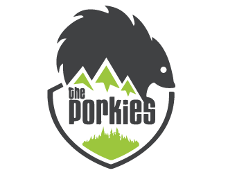 Porkies logo with graphic of porcupine walking on mountain peaks