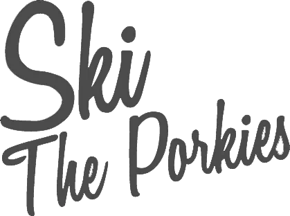 Ski the Porkies in cursive