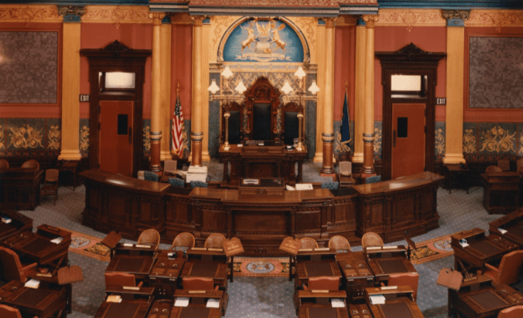 The fully restored Michigan House of Representatives Chamber c. 1990. Photo Courtesy of Dietrich Floeter