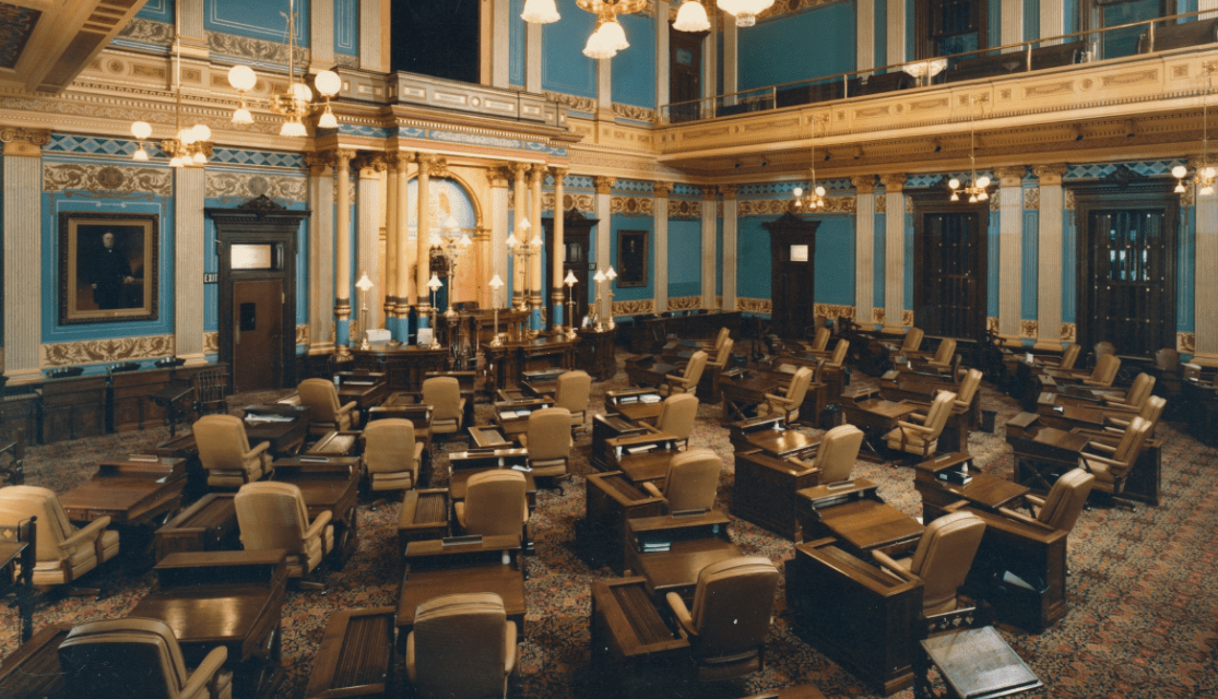 The fully restored Michigan Senate Chamber c. 1990. Photo Courtesy of Dietrich Floeter