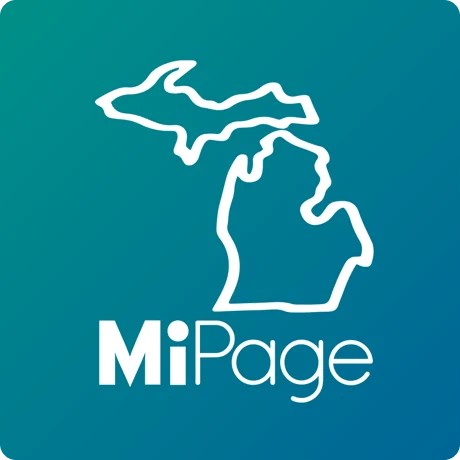 Image of MiPage logo which is the state outline with MiPage written beneath.