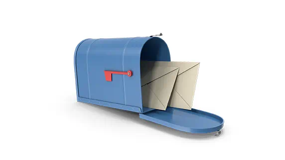 Blue mailbox with two envelopes inside