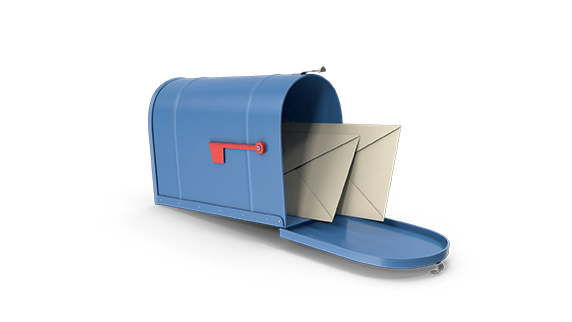 Blue mailbox with two envelopes inside