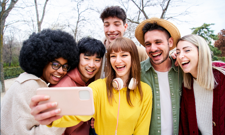 Diverse group of students taking a selfie
